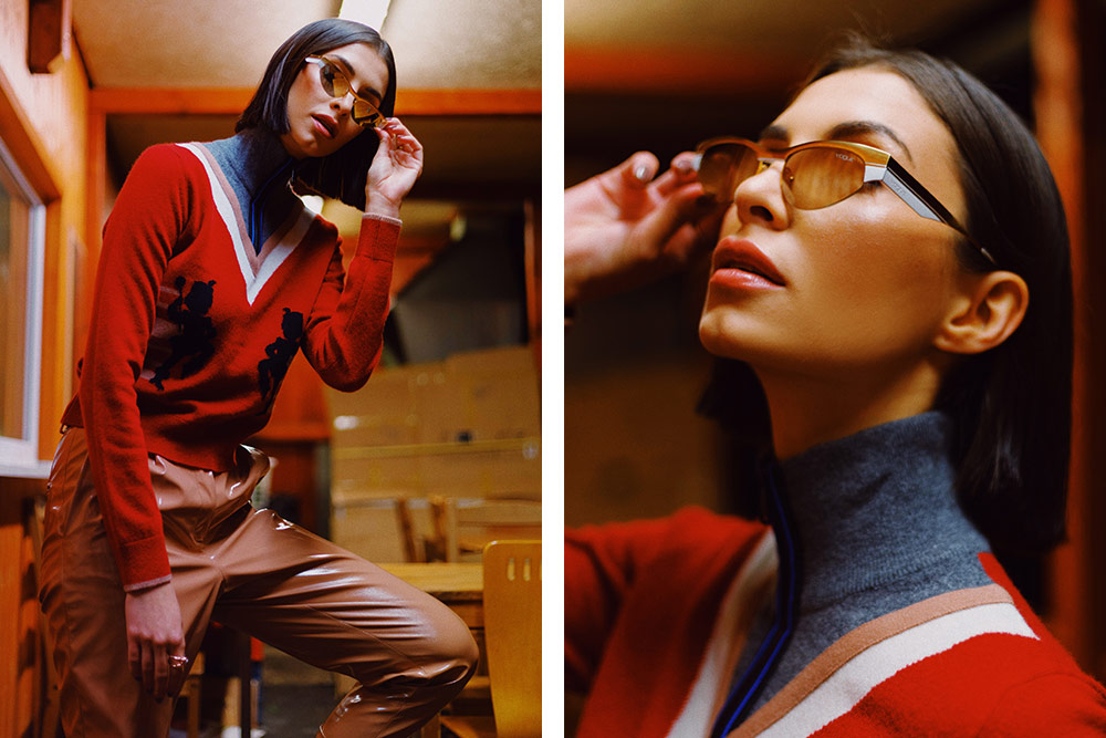 Cat-eye Vogue Gigi Hadid sunglasses in gold for women. 